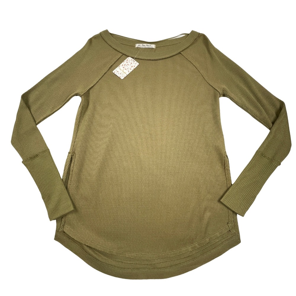 Free People Womens XS Snowy Thermal Tunic Top Sunstone Olive Oversized Boho NWT